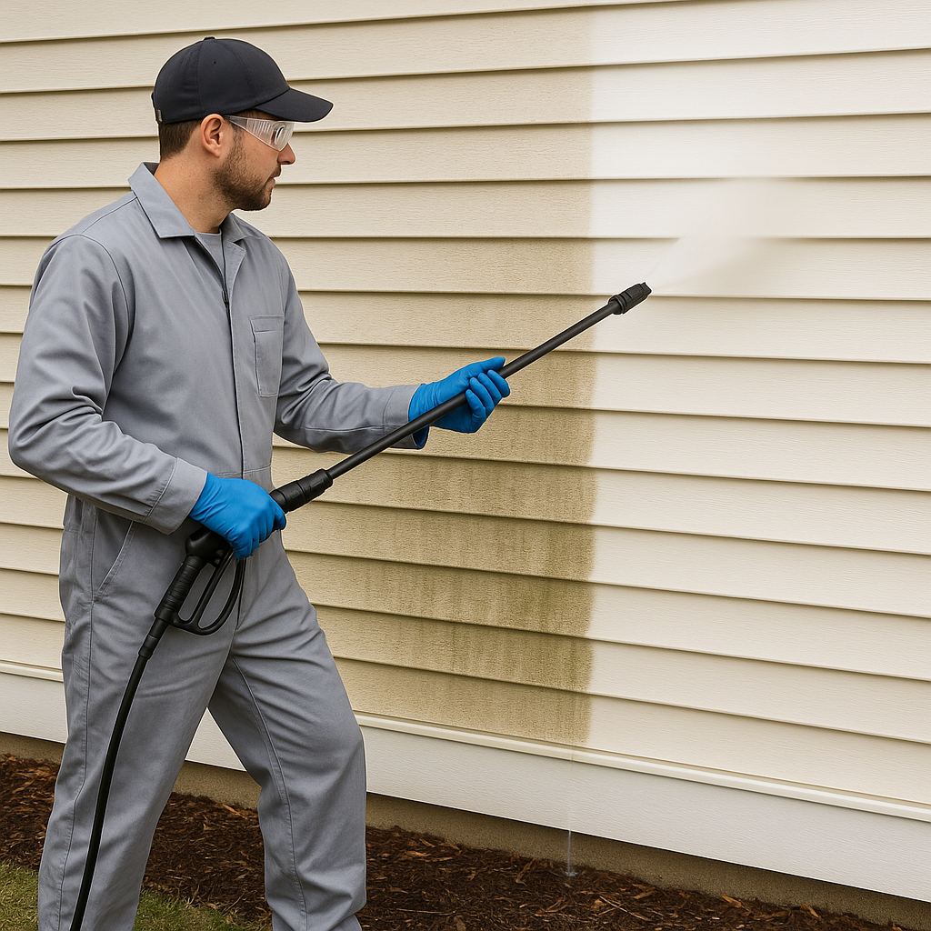 Brick siding soft wash